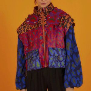 Mixed Leopard Pop Cropped Puffer Jacket - Farm Rio